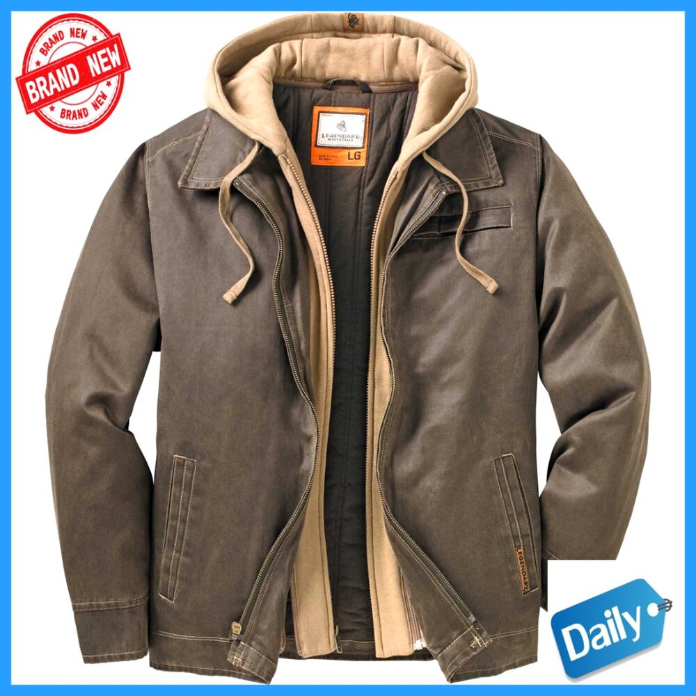 Men's Casual Waxed Cotton Coat With Hood Water Resistant Classic Fit